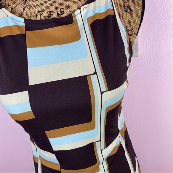 Kenneth Cole Retro Print Sleeveless Sheath Dress Brown Multi Small - Picture 5 of 11